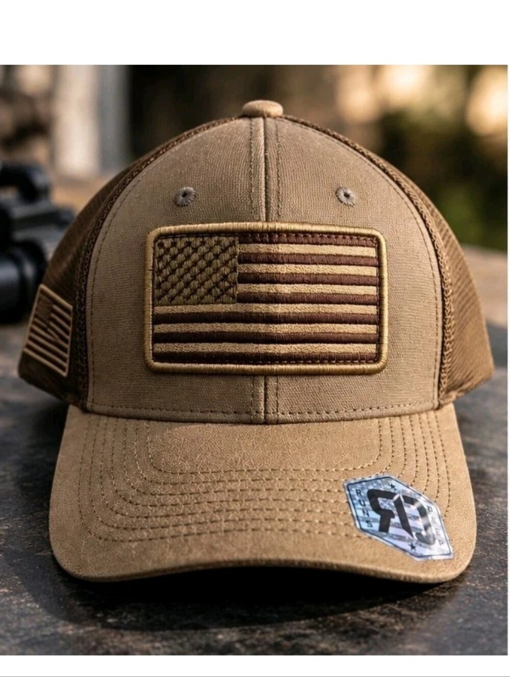 Runs Deep Tactical American Flag Snapback Mesh Cap Dark BROWN